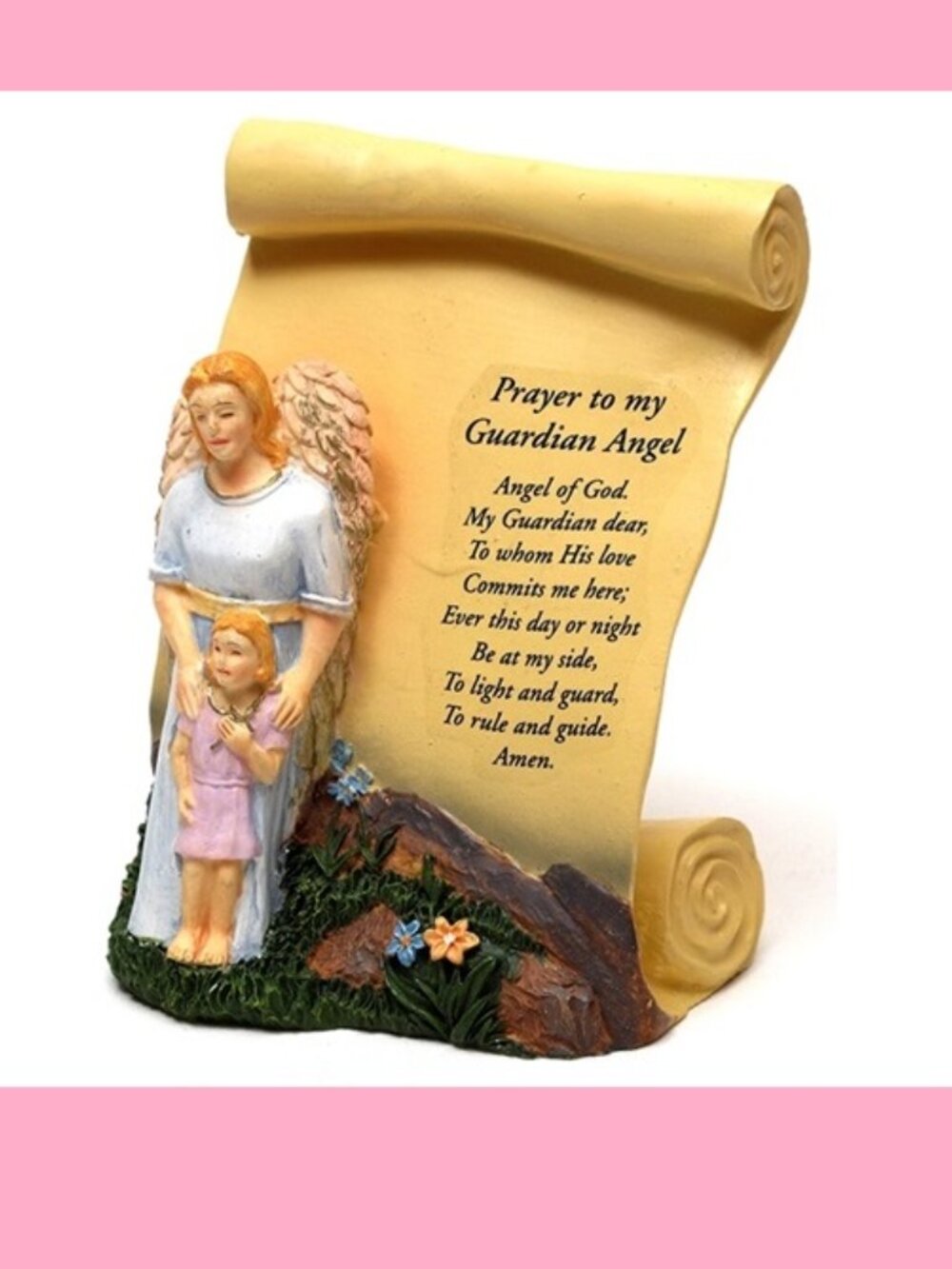 Guardian Angel with Girl Scroll Plaque Perfect Baby Shower Gift 4 1/4" tall 3017